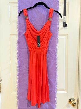 Kohl's Apt. 9 Coral-Red Draped Neck Midi Dress